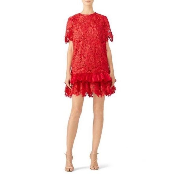 Alcoolique Dresses & Skirts - Alcoolique Rosaria Lace Mini Dress Bright Red Size 42